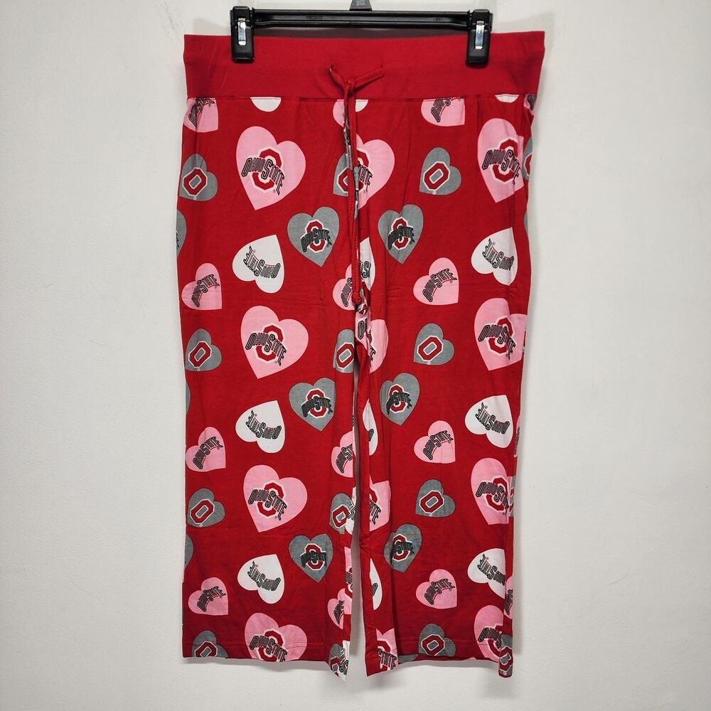 Ohio State Buckeyes Womens Wide Leg PJ Pants Size L Hearts Print OSU 100% Cotton